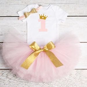 "ONE" LIGHT PINK TUTU DRESS W HEADBAND
